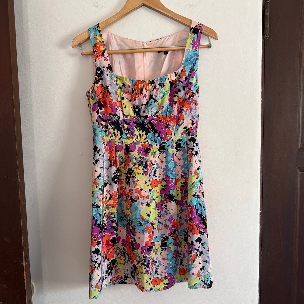 NANETTE LEPORE | Silk Psychedelic Floral Square Neck Cocktail Dress Size 2 - Picture 4 of 12